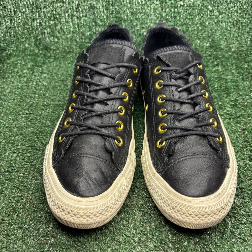 Converse Chuck Taylor All Star Low Frilly Thrills Leather Sneakers Black Women 7 - Picture 2 of 9